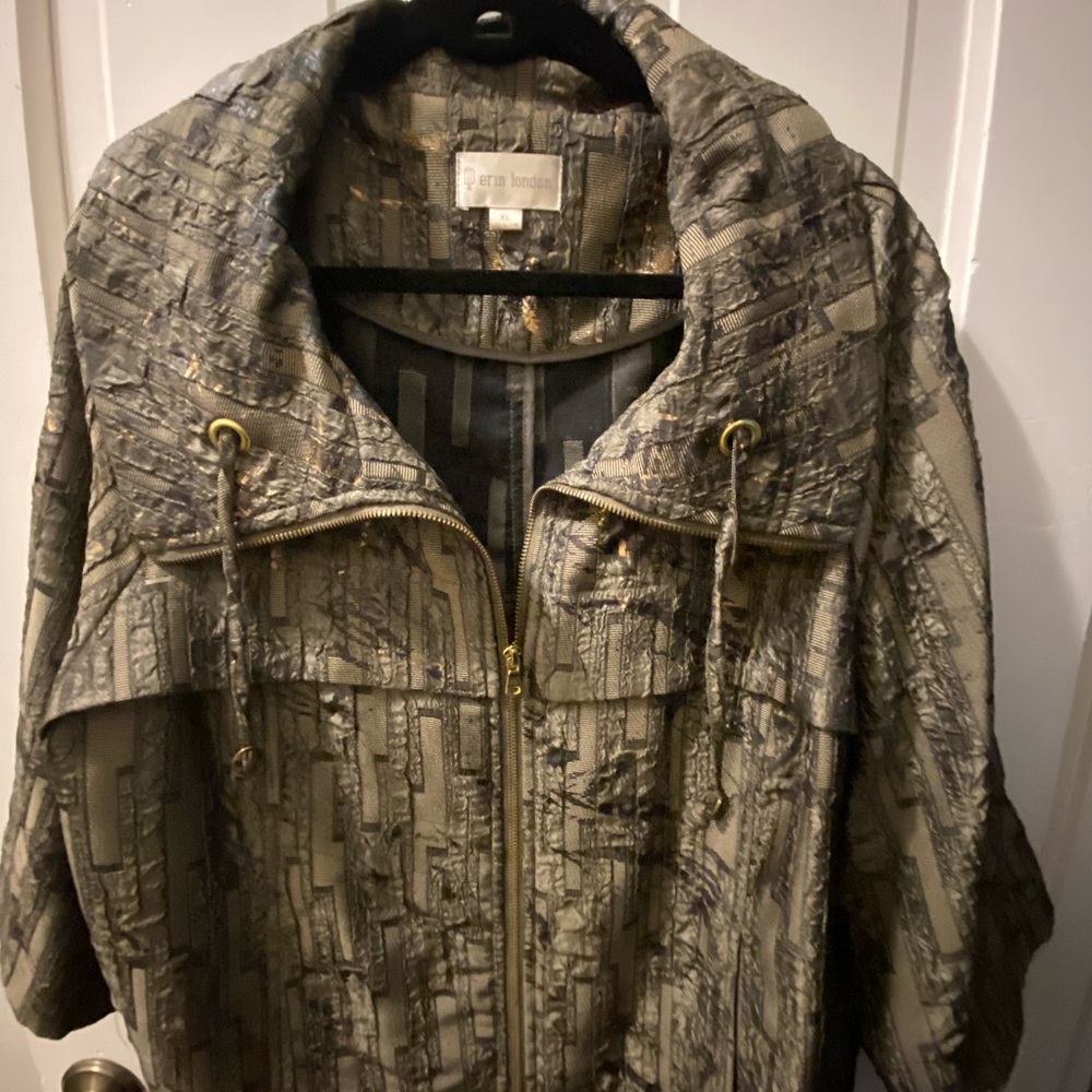 Erin London Textured Utility Jacket in Gray and Brown